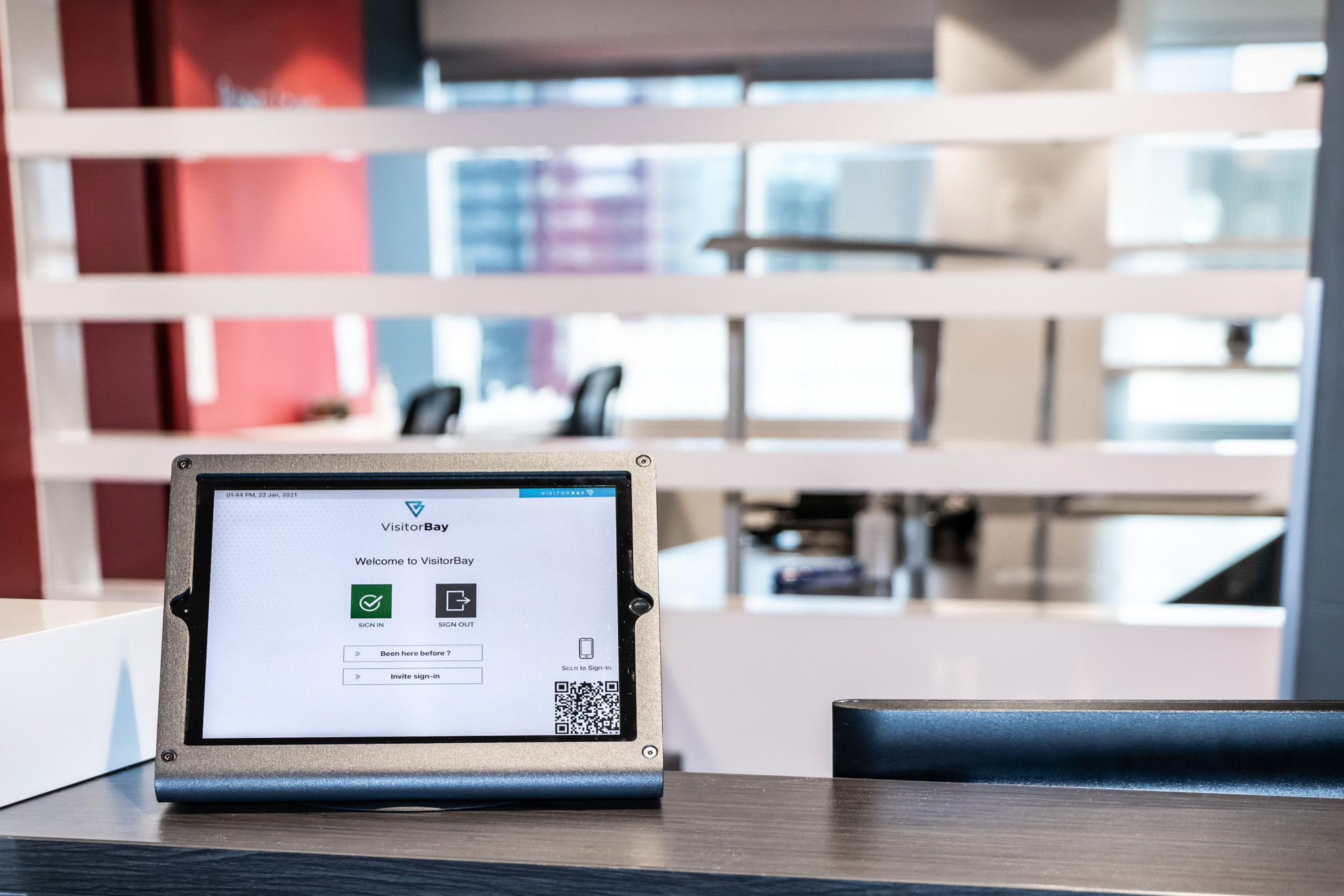 VisitorBay front desk iPad sign-in station