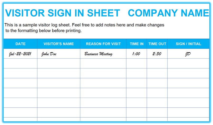 Free Visitor Log Template Download